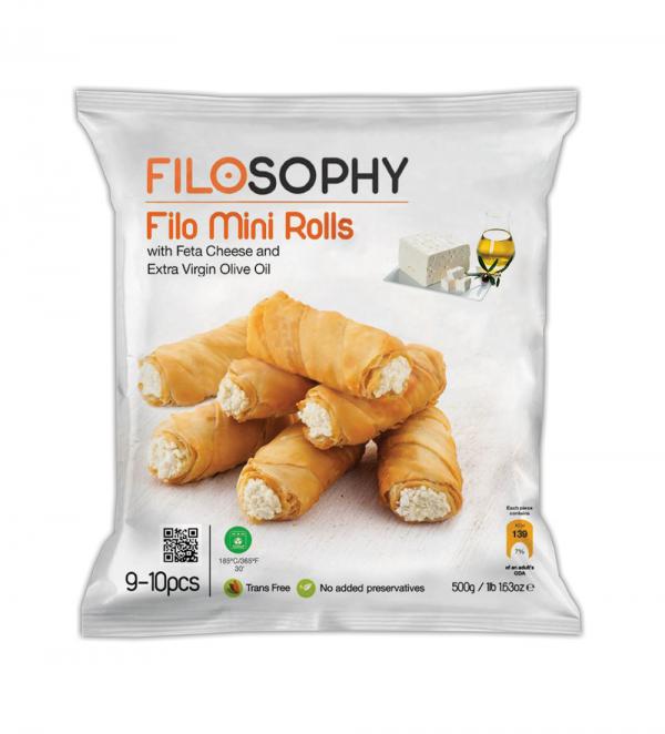 Filo Mini Rolls with Feta Cheese and extra Virgin Olive Oil