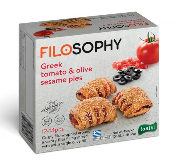 Gree tomato & olive sesame pies